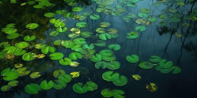 verde le foglie su stagno fiume lago paesaggio sfondo Visualizza foto