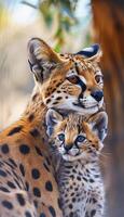 maschio gattopardo e gattino ritratto con ampio spazio per testo, oggetto posto su il giusto lato foto