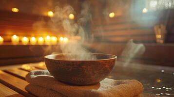 aromaterapia profumi Riempimento il aria come ospiti godere un' purificazione e guarigione sauna sessione nel il lussuoso spa. foto