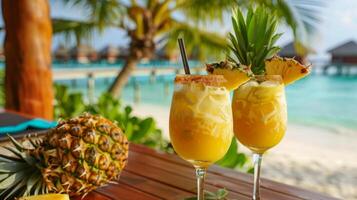 il profumo di Noce di cocco e ananas pieno il aria trasporto il gruppo per un' lontano isola con ogni sorso di loro tropicale cocktail. esso era il Perfetto modo per rilassarsi dopo un' autobus foto