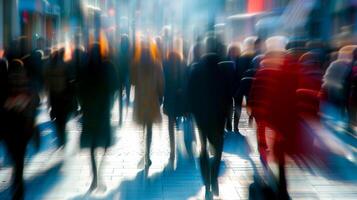 sfocato folla di persone a passeggio, dinamico foto