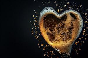 concettuale Immagine di birra schiuma formatura il forma di un' cuore, su un' semplice nero sfondo foto