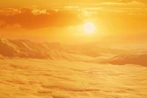 sole al forno deserto con un' miraggio scintillante nel il distanza, un travolgente senso di calore foto