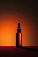 minimalista design di un' singolo birra bottiglia silhouette contro un' solido colore sfondo, elegante e moderno foto