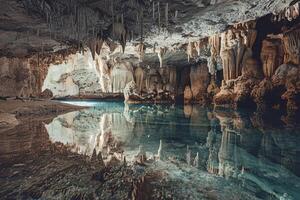 grande bellissimo acuto stalattiti sospeso giù a partire dal in profondità montagna grotta foto