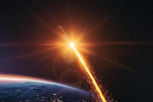 bellissimo spazio razzo nel cielo, luminosa meteoriti splendore nel atmosfera foto
