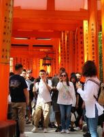 kyoto, Giappone nel aprile 2019. turisti assunzione immagini e a piedi nel il fushimi inari siamo foto