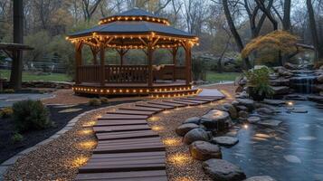 all'aperto sentiero illuminazione principale per un' affascinante di legno gazebo la creazione di un' caldo e invitante all'aperto spazio foto