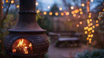 come il temperatura gocce il chiminea fornisce un' tanto necessario fonte di calore per freddo serate speso all'aperto. 2d piatto cartone animato foto