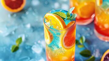 tuffo in il mondo di ispirato al mocktail cocktail analcolici utilizzando fresco ingredienti e grassetto colori per creare vivace e unico bevande foto