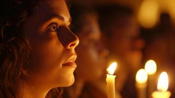 il tremolante leggero di il candele calchi un' caldo splendore su il facce di il ascoltatori la creazione di un' senso di incanto e meraviglia. 2d piatto cartone animato foto