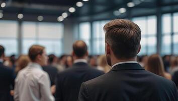 posteriore Visualizza di persone uomini e donne siamo a attività commerciale evento. foto