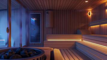un' virtuale sauna sessione con un' caratteristica per regolare il temperatura e umidità livelli secondo per individuale preferenze. foto