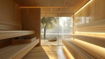 il confortante ronzio di il saune riscaldamento elementi la creazione di un' calma e sereno atmosfera per aiuto nel rilassamento e recupero. foto