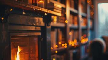 un' accogliente camino annidato nel il angolo di il casa biblioteca fornire un' caldo e invitante ambiance per lettura su un' freddo sera foto