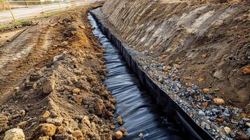 un' sezione di geosintetico Materiale essere installato orizzontalmente per supporto un' trattenendo parete e impedire suolo erosione foto