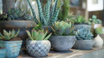 un preparativi di in vaso succulente aggiungendo un' toccare di natura e quiete per un' terme spazio foto