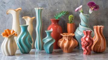 un' collezione di in modo univoco progettato ceramica vasi Perfetto per festeggiare un' coppie nozze anniversario. foto