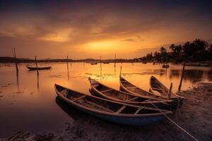 tradizionale Barche a o prestito laguna nel tramonto, phu yen Provincia, Vietnam foto