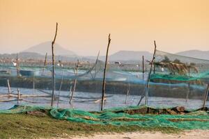 tradizionale Barche a o prestito laguna nel tramonto, phu yen Provincia, Vietnam foto