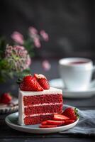 affettato spugna torta con fresco fragole foto