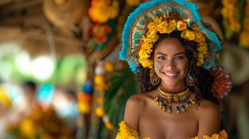 colorato festa junina ritratto di sorridente giovane donna foto