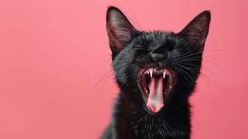 orientale, arrabbiato gatto scoprendo suo denti, studio illuminazione pastello sfondo foto