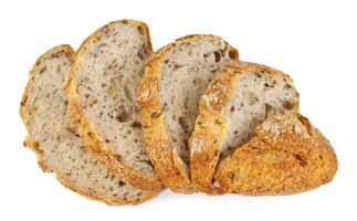 pagnotta di pane tagliare in pezzi isolato su un' bianca sfondo. pezzi di pane. arte pane. foto