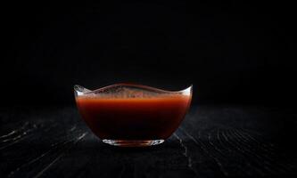 ketchup nel un' bicchiere tazza su un' nero sfondo. foto