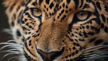 vicino su di un' di leopardo viso con un' buio sfondo foto