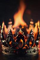un' corona è su fuoco nel il buio foto