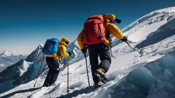 gruppo di escursionisti il trekking il nevoso vertice di montare everest foto