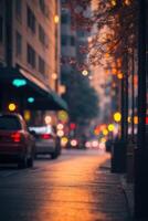 un' sfocato Immagine di un' strada a notte foto