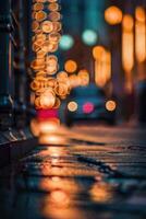 un' sfocato Immagine di un' strada a notte foto