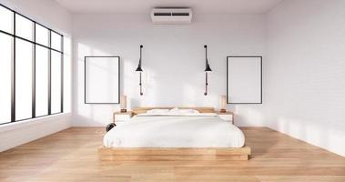 stile loft interno camera da letto con cornice su muro di mattoni bianchi. rendering 3d foto