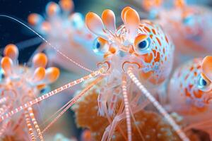 un' intravedere in acquatico diversità colorato gamberetto nel un' d'acqua dolce Eden foto