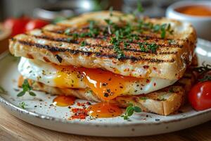 uovo Panini con un' trattino di Spezia e qualunque cosa simpatico, abile culinario creazione, Hotel ristorante menù foto