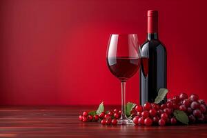 celebrare della vita migliori con un' versare di rosso vino, accentato di un' spruzzo di uva, rosso sfondo foto