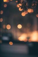 un' sfocato Immagine di un' strada a notte con luci foto
