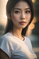 bellissimo asiatico donna con lungo nero capelli foto