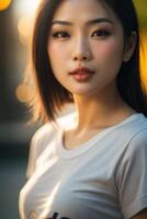 bellissimo asiatico donna con lungo nero capelli foto