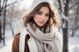 bellissimo donna nel inverno moda stile foto