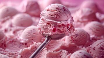 ogni cucchiaio promesse un' scoppiare di fragola gusto, annidato nel un' cremoso ghiaccio crema base foto