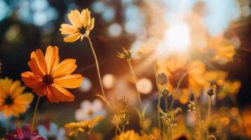 vivace fiori fioritura nel giardino, ammollo su il estate luce del sole foto