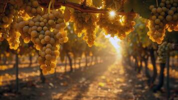 lussureggiante vigneto bagnata nel luce del sole con maturo frutta in attesa per essere raccolto nel il picco di estate foto