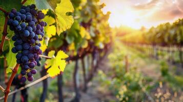 lussureggiante vigneto bagnata nel luce del sole con maturo frutta in attesa per essere raccolto nel il picco di estate foto