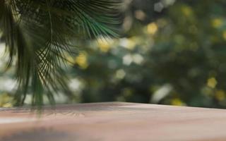 scena vuota di presentazione del prodotto cosmetico naturale. collocazione della foresta all'aperto con foglia di palma. Contenuto dell'illustrazione 3D foto