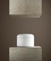 podio del barattolo di crema cosmetica. piedistallo in pietra naturale. illustrazione 3D. foto