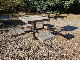un' molto bellissimo di legno panchina installato nel un' Comunità parco nel kirkland Washington foto