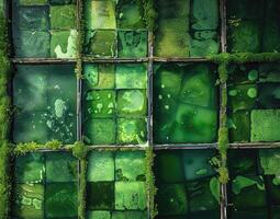 alghe biocarburante azienda agricola, in crescita alghe nel enorme all'aperto stagni, dimostra il potenziale di a base di alghe biocarburanti come un' rinnovabile alternativa per fossile combustibili. foto